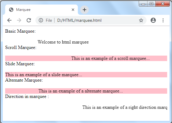 Marquee Tag In HTML HTML Tutorial Study Glance